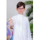 ثوب ولادي أبيض سادة ياقة دائرية بجيوب و أزرار من الأمام