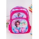 شنطة ظهر مدرسية بناتي لون وردي مزينة برسومات كرتونية ملونة و بجيوب متعددة