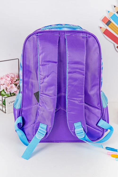 شنطة ظهر مدرسية بناتي لون موف مزينة برسومات كرتونية ملونة و بجيوب متعددة