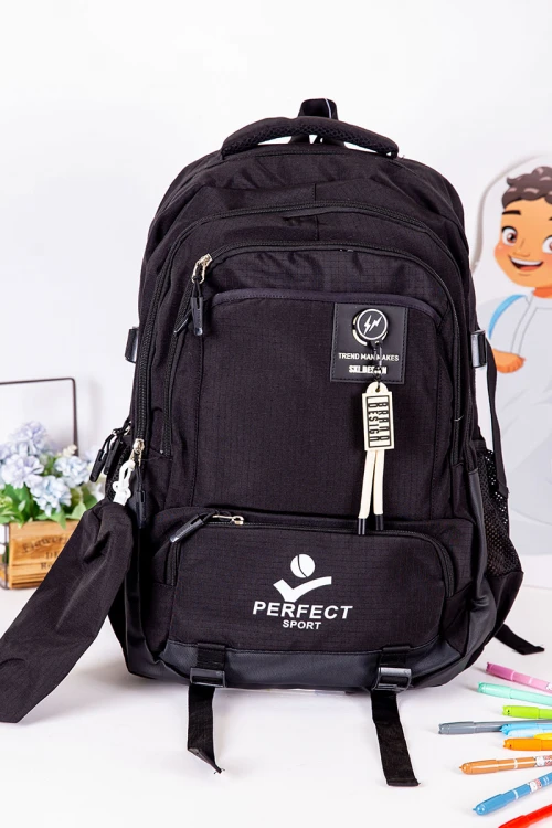 شنطة ظهر مدرسية ولادي متعددة الألوان بجيوب متعددة مع مقلمة