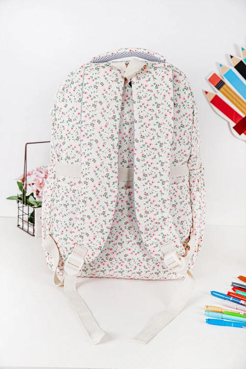 شنطة ظهر مدرسية بناتي مشجرة بجيوب متعددة مع مقلمة