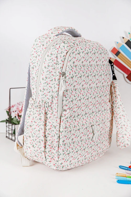 شنطة ظهر مدرسية بناتي مشجرة بجيوب متعددة مع مقلمة