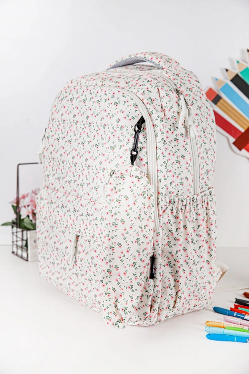 شنطة ظهر مدرسية بناتي مشجرة بجيوب متعددة مع مقلمة