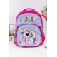 شنطة ظهر مدرسية بناتي لون وردي مزينة بشخصية يونيكورن كرتونية و بجيوب متعددة