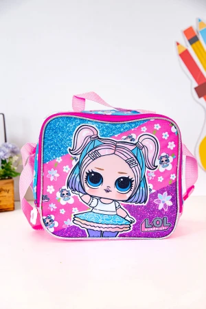 شنطة طعام بناتي لون وردي و سماوي مزينة بشخصية لول الكرتونية 