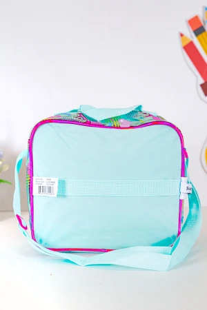 شنطة طعام بناتي لون وردي و تركواز فاتح مزينة بشخصية لول الكرتونية 