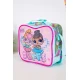 شنطة طعام بناتي لون وردي و تركواز فاتح مزينة بشخصية لول الكرتونية