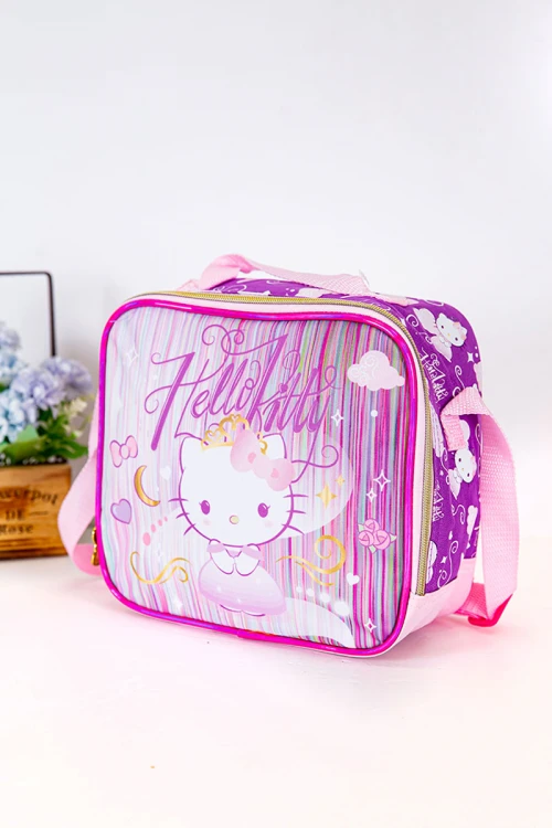 شنطة طعام بناتي مزيج من اللون الوردي و الموف مزينة بشخصية لولو كاتي الكرتونية