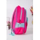 شنطة ظهر مدرسية بناتي لون وردي بحواف سماوي مزينة برسومات ملونة و بجيوب متعددة