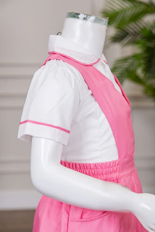 مريول مدرسي بناتي قطعتين لون وردي ياقة قصة سبعة بخصر مزموم