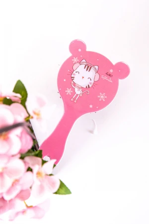 فرشاة شعر بناتي لون وردي على شكل قطة مزينة برسومات كرتونية 