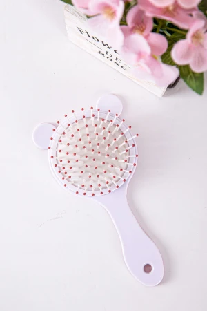 فرشاة شعر بناتي لون وردي على شكل قطة مزينة برسومات كرتونية 