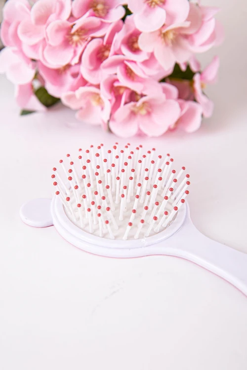 فرشاة شعر بناتي لون وردي على شكل قطة مزينة برسومات كرتونية