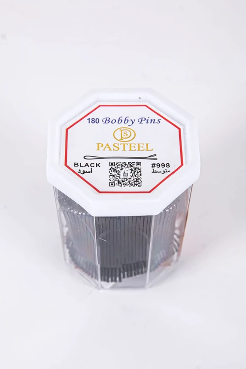 علبة دبابيس شعر لون أسود 180 حبة حجم متوسط