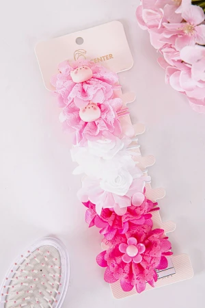 ربطة شعر 6 حبات على شكل ورود مزيج من اللون الوردي الفاتح و الغامق و الأبيض