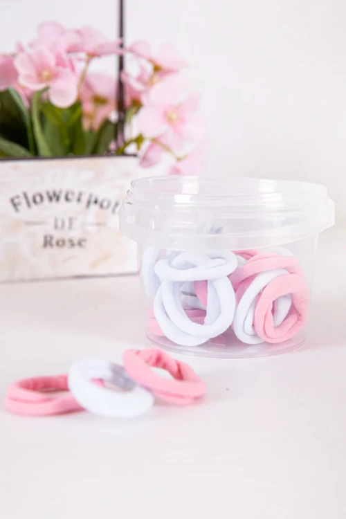 ربطات شعر قماشية لون وردي فاتح و أبيض