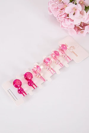 ربطة شعر 6 حبات مزيج من اللون الوردي الفاتح و الغامق على شكل كرات شفافة لامعة مزينة بأشكال مختلفة 