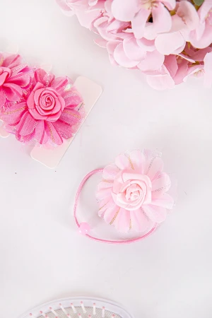 ربطة شعر 6 حبات على شكل ورود مزيج من اللون الوردي الفاتح و الغامق و الأبيض