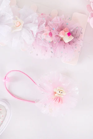 ربطة شعر 6 حبات على شكل ورود مزيج من اللون الوردي الفاتح و الغامق و الأبيض