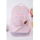 شنطة ظهر مدرسية بناتي لون وردي بجيوب متعددة مع محفظة دائرية
