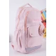 شنطة ظهر مدرسية بناتي لون وردي بجيوب متعددة مع محفظة دائرية