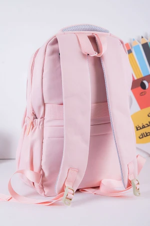 شنطة ظهر مدرسية بناتي لون وردي بجيوب متعددة مع محفظة دائرية