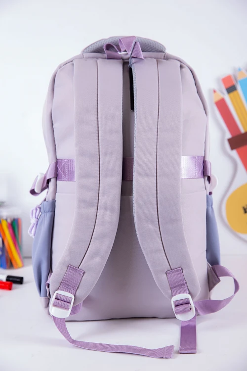 شنطة ظهر مدرسية متعددة الألوان بجيوب متعددة مع محفظة دائرية