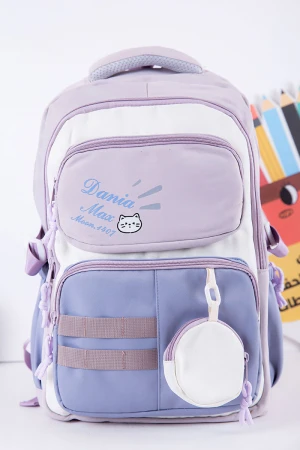 شنطة ظهر مدرسية متعددة الألوان بجيوب متعددة مع محفظة دائرية