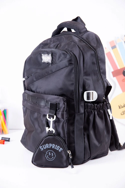 شنطة ظهر مدرسية متعددة الألوان بجيوب متعددة مع محفظة صغيرة