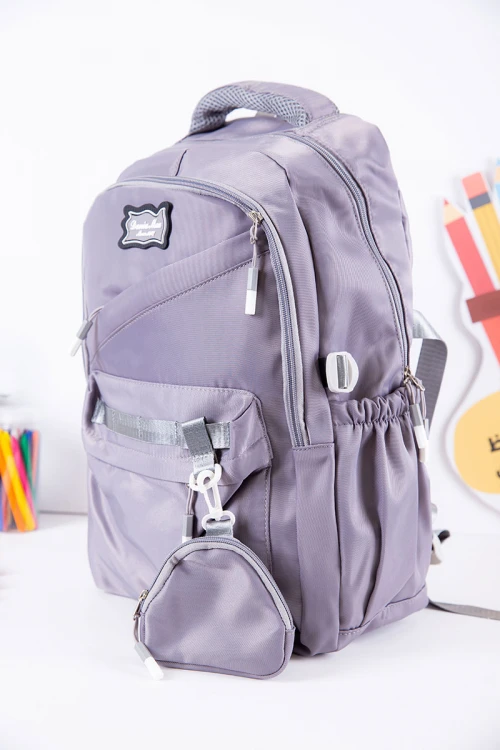 شنطة ظهر مدرسية متعددة الألوان بجيوب متعددة مع محفظة صغيرة