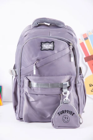 شنطة ظهر مدرسية متعددة الألوان بجيوب متعددة مع محفظة صغيرة