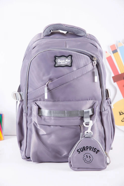 شنطة ظهر مدرسية متعددة الألوان بجيوب متعددة مع محفظة صغيرة