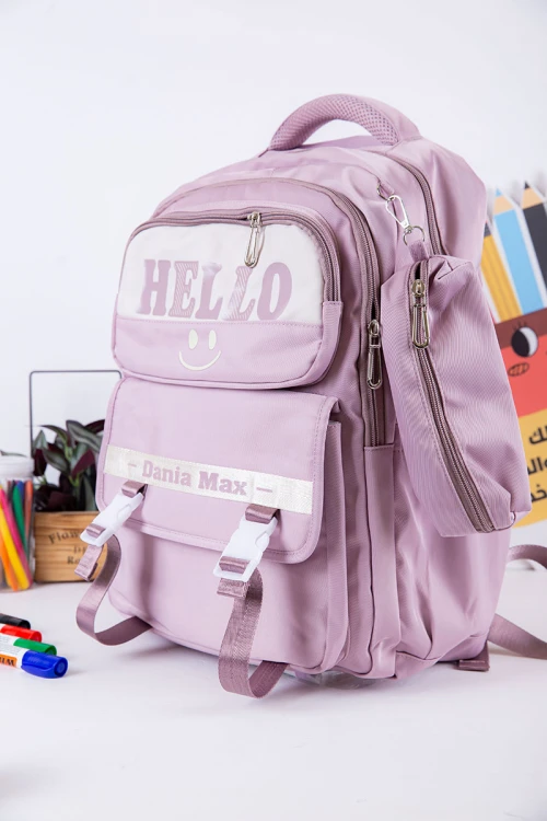 شنطة ظهر مدرسية متعددة الألوان بجيوب متعددة مع مقلمة