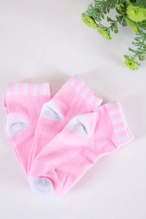 جوارب بناتي لون وردي و أبيض 3 حبات