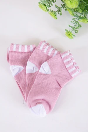 جوارب بناتي لون وردي و أبيض 3 حبات