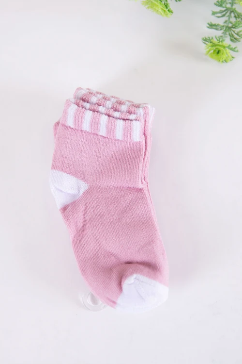 جوارب بناتي لون وردي و أبيض 3 حبات