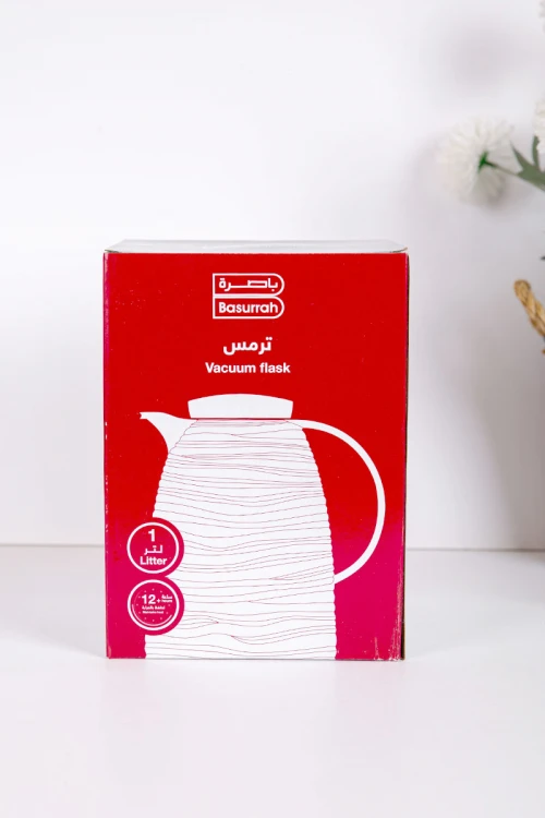 ترمس للقهوة و الشاي لون أبيض مموج حافظ للحرارة و البرودة بسعة 1 لتر