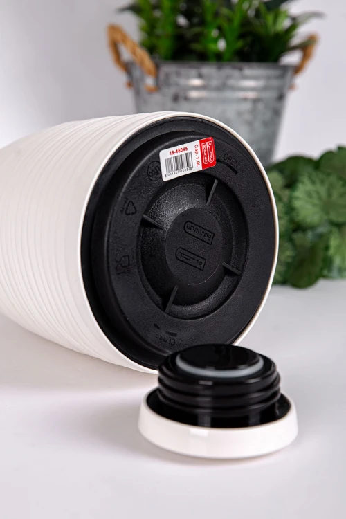 ترمس للقهوة و الشاي لون أبيض مموج حافظ للحرارة و البرودة بسعة 1 لتر