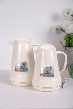 طقم 2 ترامس للقهوة و الشاي لون اوف وايت حافظ للحرارة و البرودة بسعة 1.6 لتر