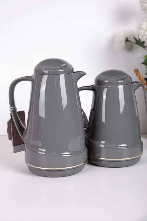 طقم 2 ترامس للقهوة و الشاي لون رصاصي حافظ للحرارة و البرودة بسعة 1.6 لتر