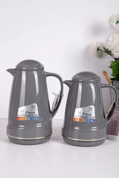 طقم 2 ترامس للقهوة و الشاي لون رصاصي حافظ للحرارة و البرودة بسعة 1.6 لتر