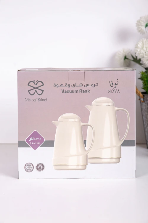 طقم 2 ترامس للقهوة و الشاي لون رصاصي حافظ للحرارة و البرودة بسعة 1.6 لتر