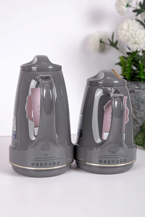 طقم 2 ترامس للقهوة و الشاي لون رصاصي حافظ للحرارة و البرودة بسعة 1.6 لتر