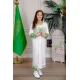 جلابية بناتي قطعتين لليوم الوطني لون أبيض مزينة بتطريز تراثي من الأمام و الأطراف