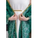 جلابية-نسائية-قطعتين-لليوم-الوطني-لون-أبيض-و-أخضر-دانتيل-بتطريز-ذهبي