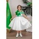 فستان بناتي لليوم الوطني لون أبيض مزين بوردة خضراء و كتابات مطرزة