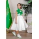 فستان بناتي لليوم الوطني لون أبيض مزين بوردة خضراء و كتابات مطرزة