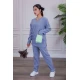 بيجامة عاملة شتوية قطعتين متعددة الألوان بلوزة بياقة قصة سبعة و بجيوب من الأمام مع بنطلون طويل