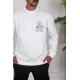 بلوفر رجالي شتوي لون أبيض مزين برسومات و كتابات من الأمام و الخلف و بأكمام طويلة