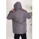 جاكيت رجالي شتوي منفوخ لون رصاصي بقبعة رأس منفصلة قابلة للتركيب و أكمام طويلة بجيوب وسحاب من الأمام